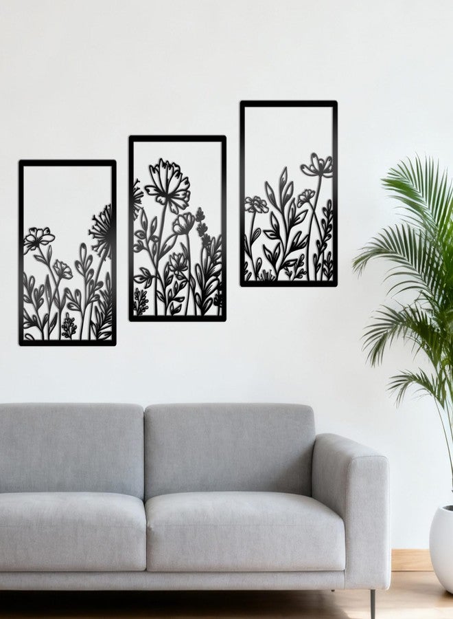 Bnesi 3 Pack Black Metal Wall Art Decor Minimalist Wall Decor for Bedroom Flower Line Sculpture Art Bedroom Wall Decor Flowers Decor Hanging Flower Bathroom Gift for Nature Lover (Abundant, Medium) - Image 2
